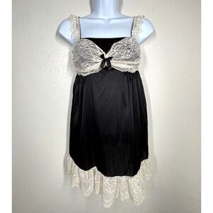 Aimer Feel Black Satin Lace Babydoll Slip Dress Medium Maid Whimsigoth Japan EUC